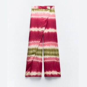 Zara wide leg pants tie dye wrap detail hidden zip high waist size M
